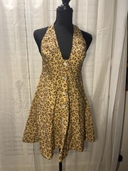 Farm Rio Leopard Print Halter Open Back A-Line Short Dress , Size P