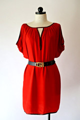 KAS Designs NY Red Orange Silk Boatneck Cutout Batwing Sleeve Dress Women M