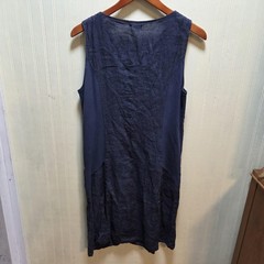 Lina Tomei Dress Womens Medium Blue Solid Sleeveless Beaded Round Neck Shift