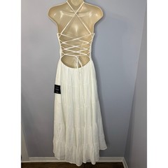 Lulus Effortless Sweetness White Ruched Lace-Up Tiered Midi Dress Bridal Shower