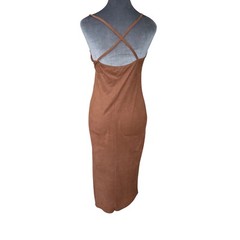 Papermoon Brown Sleeveless Midi Slip Dress With Spaghetti Straps & Side Slit Wom