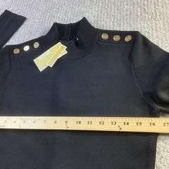 Michael Kors Black Pleated Knit Mock Neck Dress Gold Button Womens Size L NWT