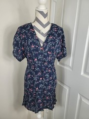 Paige Mini Dress Sz Small Dark Ink Blue Primrose Floral 100% Rayon *flawed*