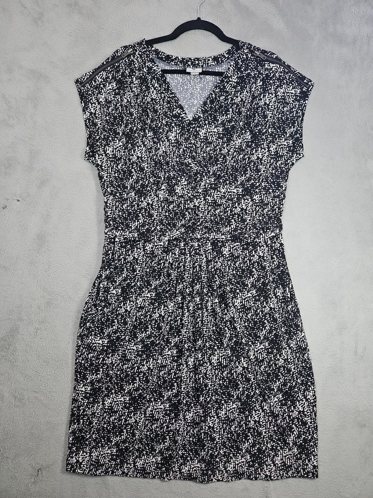 Worthington StretchDress Black White Dot Shoulder Zipper Accent Short Slvs Sz XL