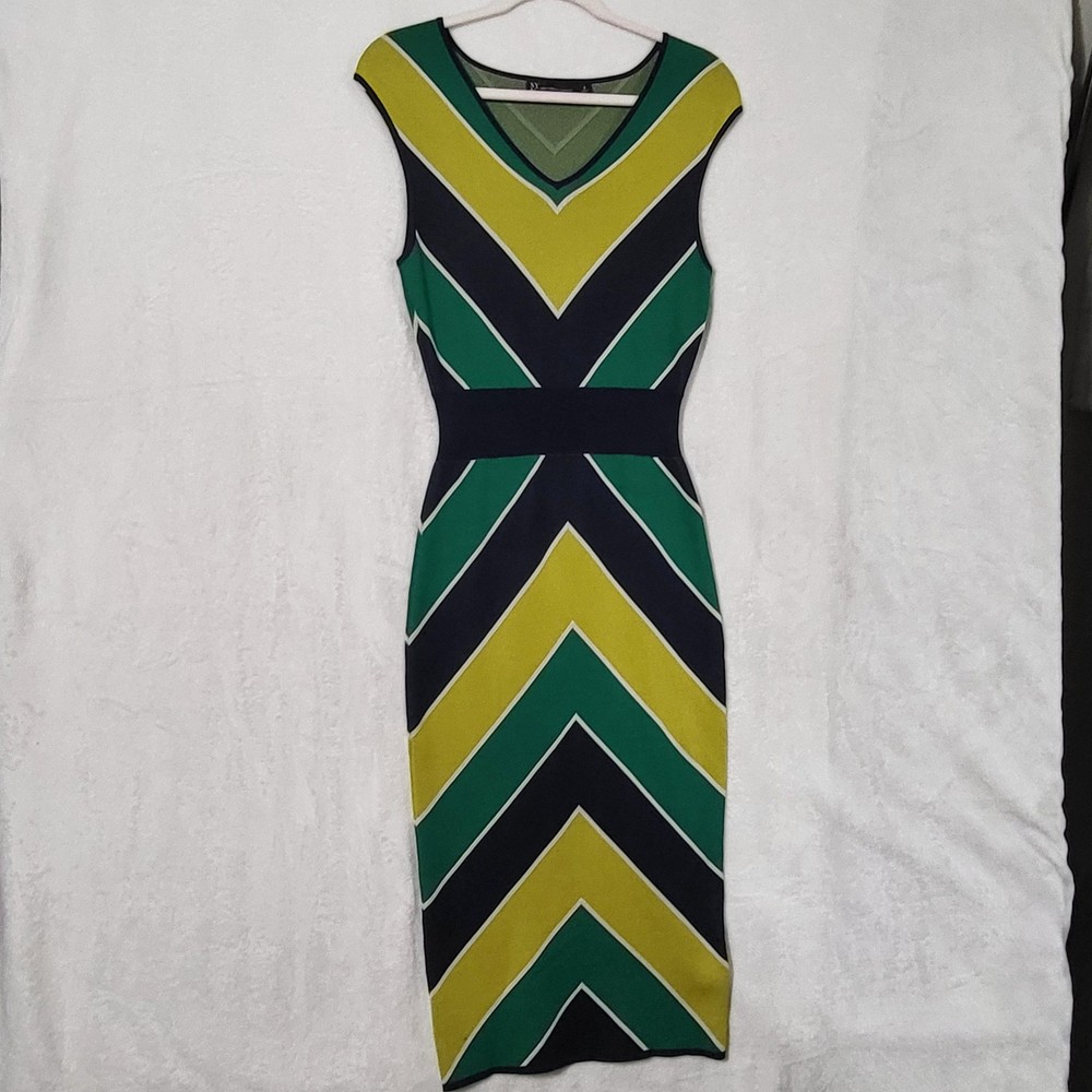 New York & Company Dress Womens Small Multicolor Stripe Bodycon Midi Sleeveless