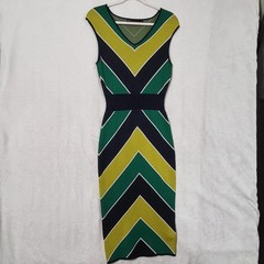 New York & Company Dress Womens Small Multicolor Stripe Bodycon Midi Sleeveless