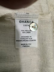 Ghanda Frida Midi Dress M Linen Blend Tiered Boho Coastal Grandmother Beige