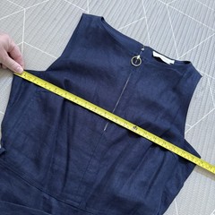 Tory Burch Nadia Linen Sleeveless Sheath Dress with T Belt 12 Navy Blue