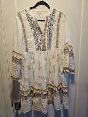 POL Boho Long Sleeve Dress White Beige Black Medium Oversized – NWOT