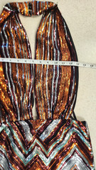 Sequin Halter Mini Dress | Bronze Geometric Bodycon Cocktail Dress | Open Back
