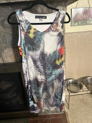 Clotheshead Women’s Multicolor Graphic Print V-Neck Shift Dress Sz S