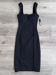 TA3 Squarey Pencil Dress Large X-Long Black Side Slit Shapewear Lace-Back Party