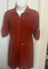 Sharagano Shirt Dress W/Roll Tab Sleeves And Front Zipper Rusty Orange size 12