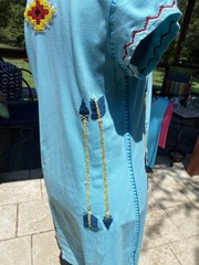 Double D Ranch Western Embroidered, Beaded, Studded, Turquoise Blue Polo Dress S