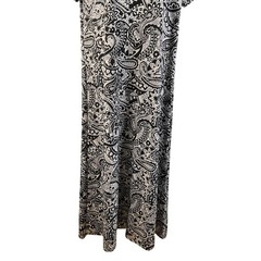 Ellen Weaver Womens Black White Paisley Short Sleeve Maxi Dress Large B&W Knit