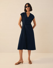 NEW PACT Organic Fit & Flare V-Neck Twist Dress – Navy