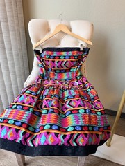 🌹 A.J. Bari Multicolor Silk Geometric Fit & Flare Strapless Knee Dress Size 12