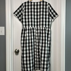Polagram Black White Gingham Print Scalloped Trim Midi Dress Prairie Girl Style