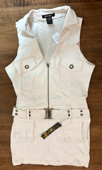 NWT Like An Angel Khaki Cargo Mini Dress Zip Front Belted Grommet Utility M