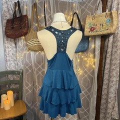 Maurices Blue Beaded Tiered Babydoll Dress Y2K Boho Plus Friendly Size 2