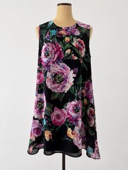 SLNY Floral Shift Dress Size 10 Black Pink Sleeveless Chiffon Overlay
