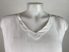 Match Point Small White Linen Elastic Hem Sleeveless Dress Layered Back Pockets