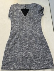 Loft Womens Blue Tweed Dress Back Cut Out Lined Size 6 Rounded Neck.
