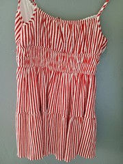 Rewind Red White Striped Sundress Womens Tie Front Smocked Waist Tiered