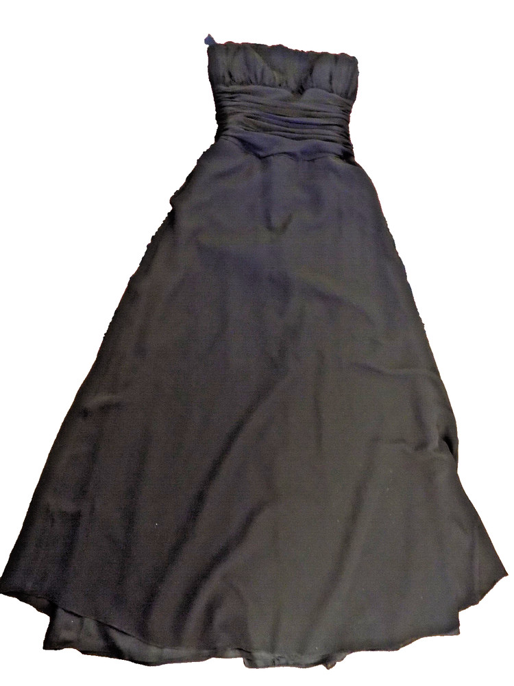 B2 Black STRAPLESS Gown Gathered Drape Waist Pleated Corset Top GALA Dress sz 8