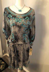 NWT Double D Ranch Gray Embroidered Studded Drop Waist Dress Size- Medium