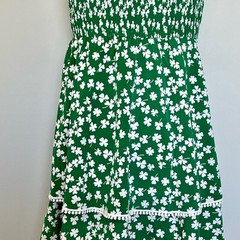 Kojooin Green & White Clover Strapless Dress Size 2X Elastic/Ruching, Tiered NEW