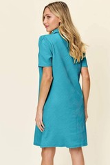 Double Take White Texture Collared Neck Short Sleeve Mini Dress