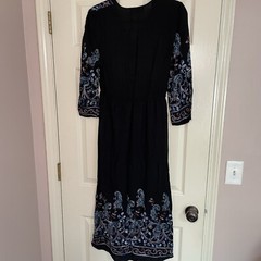 Embroidered ReneeC Black Multicolor Print Boho Maxi Dress Bohemian Peasant Lined