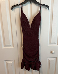 B. Darlin Wine Silver Glitter Ruched Lace-Up Backless Bodycon Dress 0