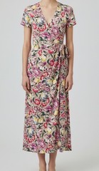 VTG 90s Adrianna Papell Women 100% Silk Floral Wrap Dress 8 Cottagecore Feminine