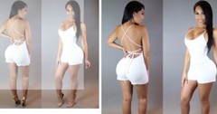White O-Neck Jumpsuit Rompers Backless Short Bodysuit Bodycon MIdi Dress Overall