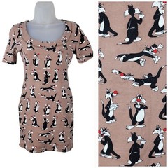 Vintage Looney Tunes Tunic Mini Baby T-Shirt Dress 2 XS Small Sylvester Cat