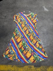 Vintage Hilo Hattie Hawaii XL 100% Cotton Dress Hibiscus Floral Art Deco