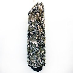 Her Style Vintage 80&rsquo;s Reversible Black Floral Rayon Modest Midi Dress Medium