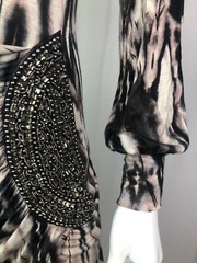 Sao Paulo Women’s Small Beaded Stretchy Ruched Bodycon Tie Dye Black Dress