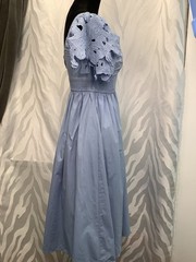 INA Blue Embroidered Off /On Shoulder Shirred Fit & Flare Midi Dress Size S
