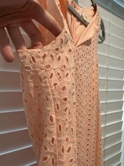 Everly Feminine Floral Eyelet Detail Coral Light Pink Spring Sun Dress Size M