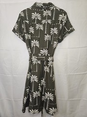 Tahari Olive Palm-Print Button-Front Midi Dress Belt Dress
