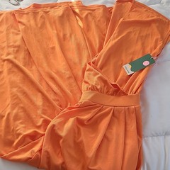 Halara Orange Solid Jersey Maxi Long Wide Leg Jumpsuit V-Neck Pleat