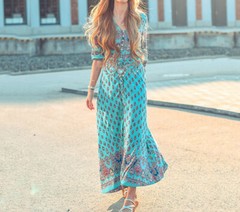 Women&rsquo;s Lady Boho Kimono Sleeve Floral Long Maxi Summer Beach Dress Sundress