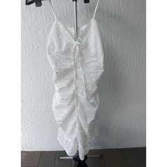 Emily Wonder White Eyelet Lace Ruched Midi Dress Front V-Neck size M