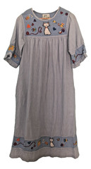 Quacker Factory House Dress Womens Blue Striped Embroidered Cat Mice Hearts