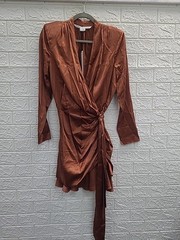 New Veronica Beard Agatha Silk Satin Ruffle Dress Size 12 Cognac