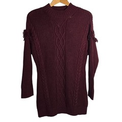 American Rag Medium Keyhole Cable Knit Fringe Dress Burgundy Wine Winter Cozy