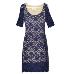 Belle Badgley Mischka Womens Romantic Coquette Lace Sheath Dress 2 Navy Floral
